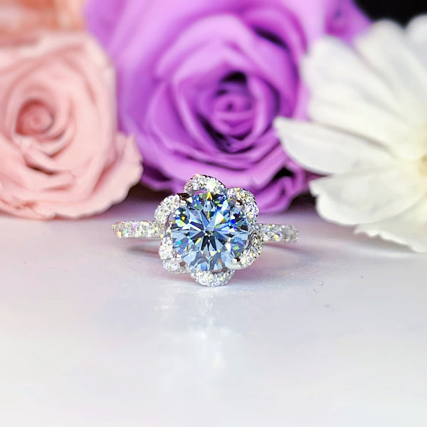 1.79CTW 藍色實驗室種植鑽石花卉光環鑽石訂婚戒指 - LGR061