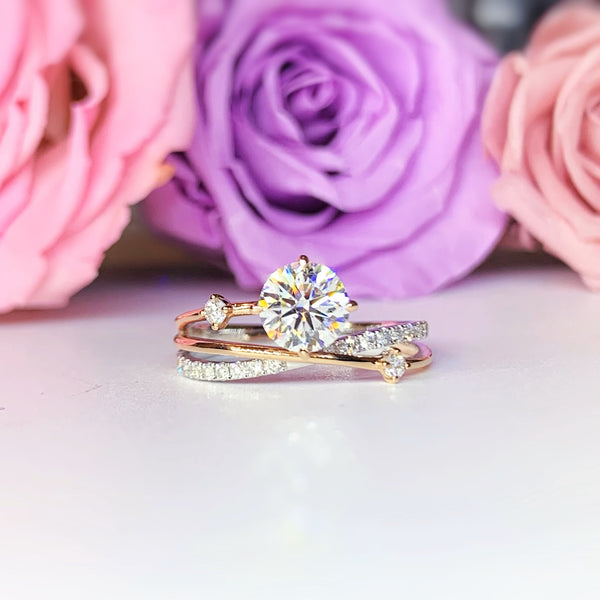 扭紋側石鑽石訂婚戒指 [僅限鑲嵌] - LGR059S