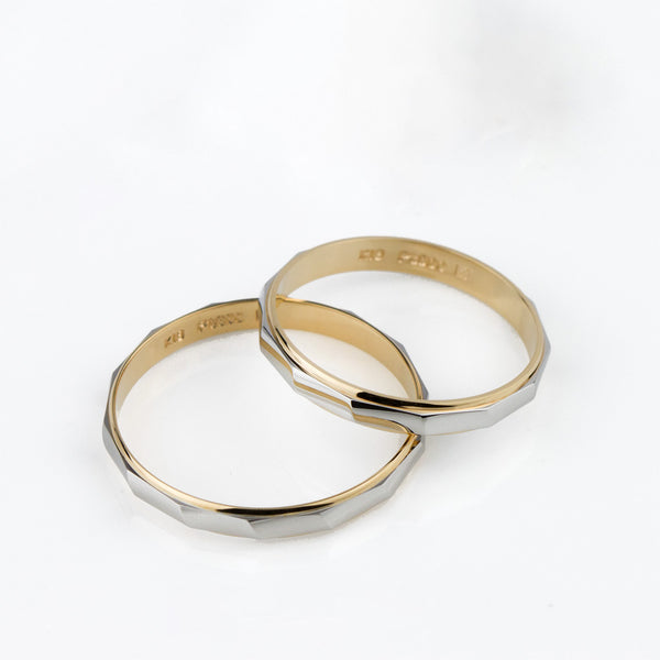 雙色金獨特情侶結婚戒指套裝 - WM26