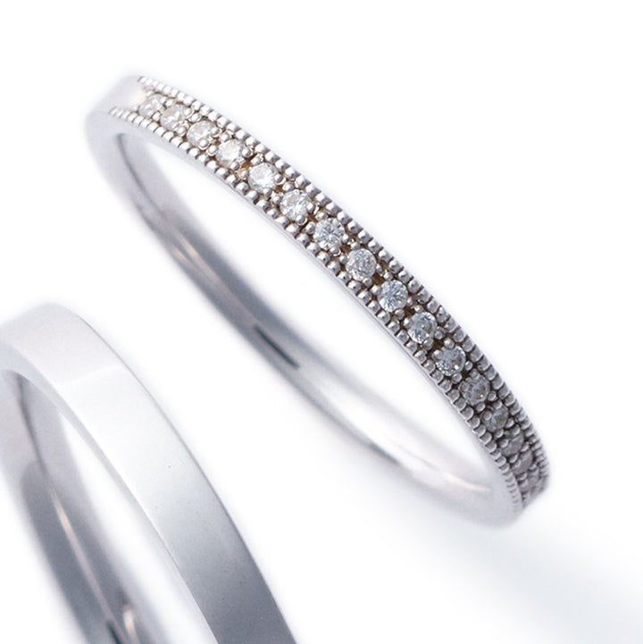 Japanese Style Eternity Couple Diamond Wedding Ring Set - WM18 - Roselle Jewelry