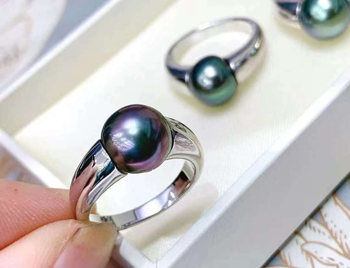 18K White Gold Tahitian Pearl Ring - TS015 - Roselle Jewelry