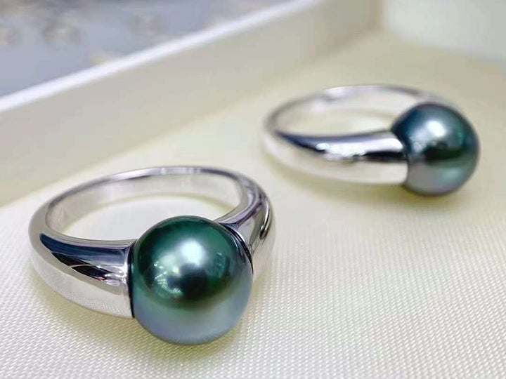 18K White Gold Tahitian Pearl Ring - TS015 - Roselle Jewelry