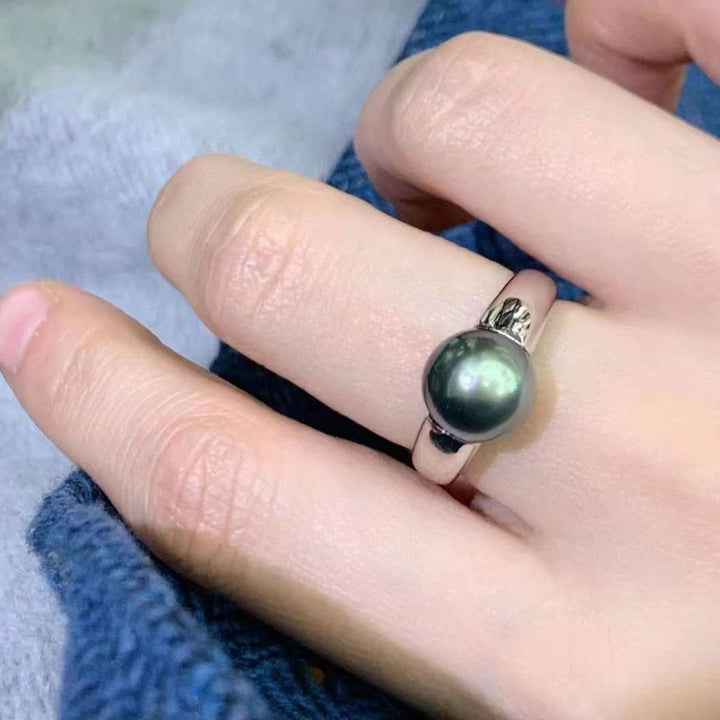 18K White Gold Tahitian Pearl Ring - TS015 - Roselle Jewelry