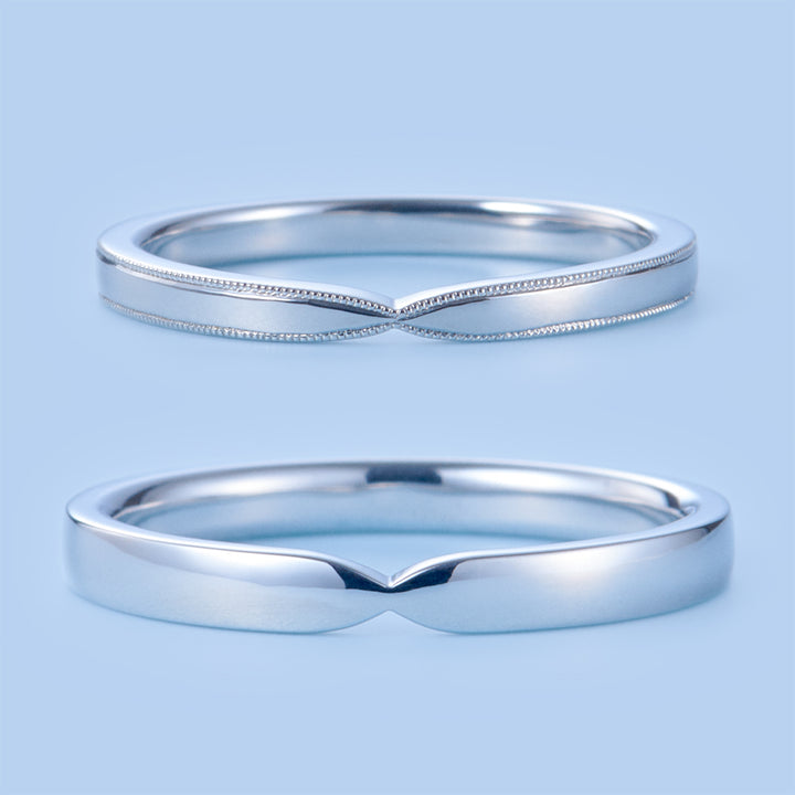 Japanese Style Ribbon Unique Couple Diamond Wedding Ring Set - WM23 - Roselle Jewelry