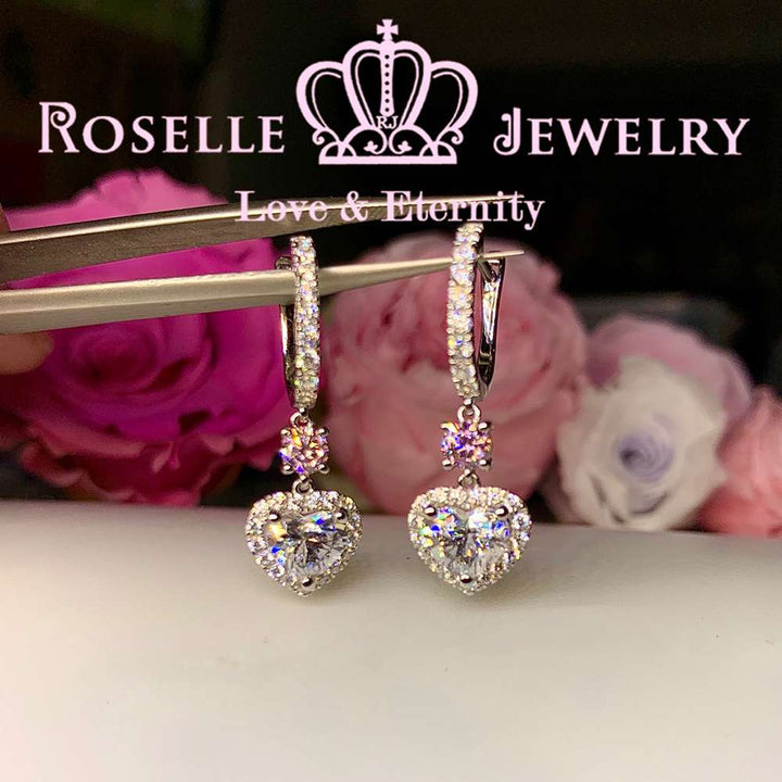 Sparkling Cluster Heart Shape Drop Earrings - DE17 - Roselle Jewelry