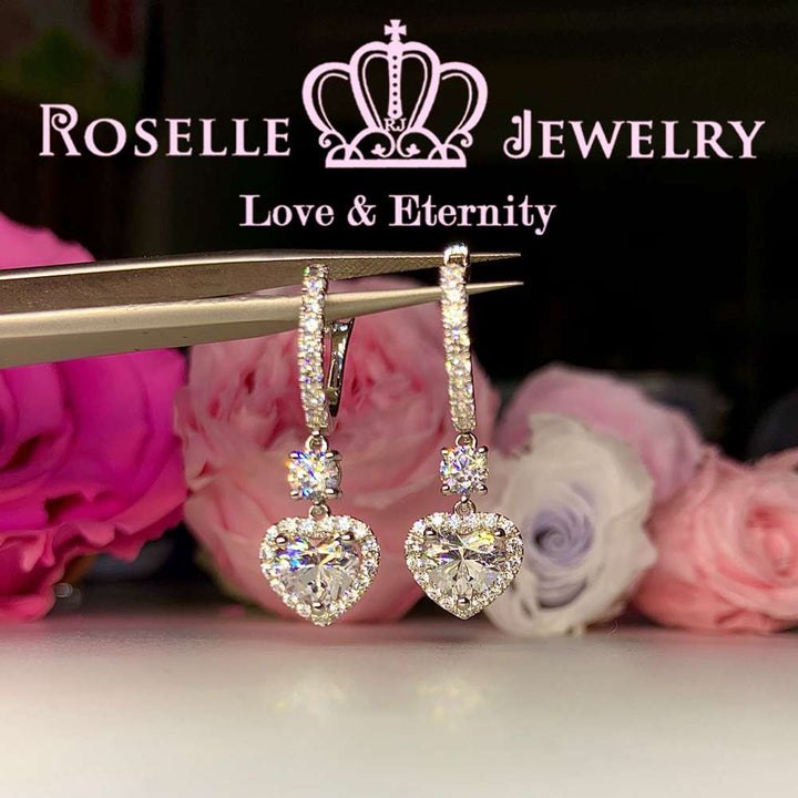 Sparkling Cluster Heart Shape Drop Earrings - DE17 - Roselle Jewelry