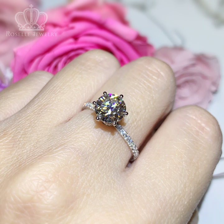 Custom Order Floral Two Tone Diamond Side Stone Engagement Ring [Setting Only] - EC102 - Roselle Jewelry