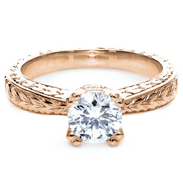 Vintage Two-tone Hand Engraved Engagement Ring [Setting Only] - EC071 - Roselle Jewelry