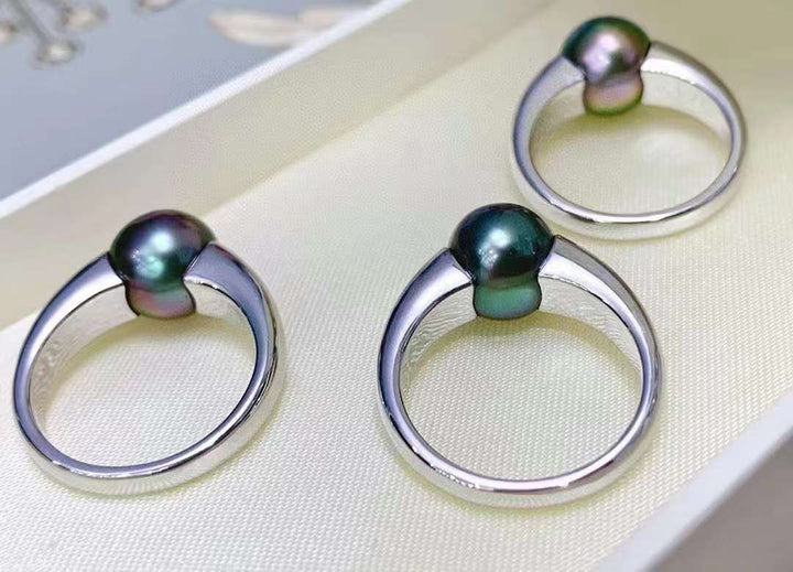 18K White Gold Tahitian Pearl Ring - TS015 - Roselle Jewelry