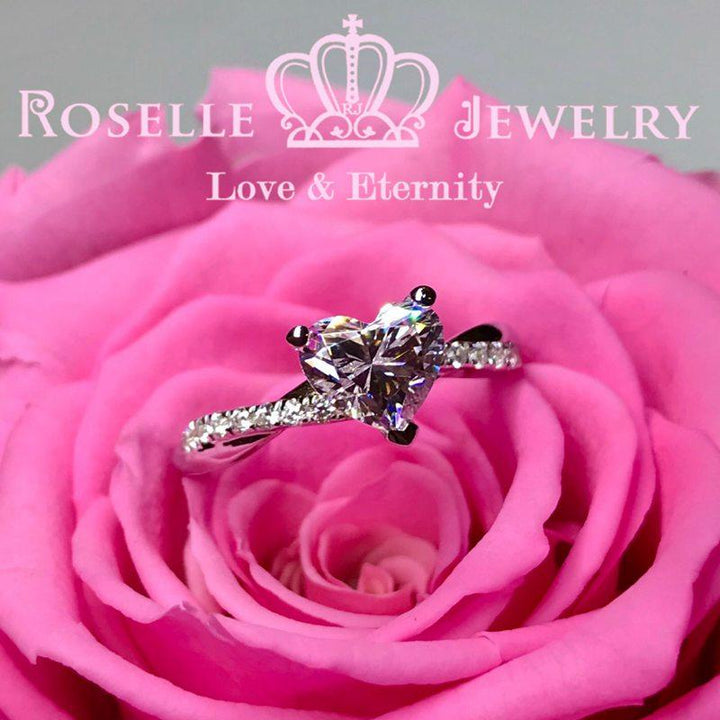 Happy Heart Shape Side Stone Engagement Ring - TH2 - Roselle Jewelry