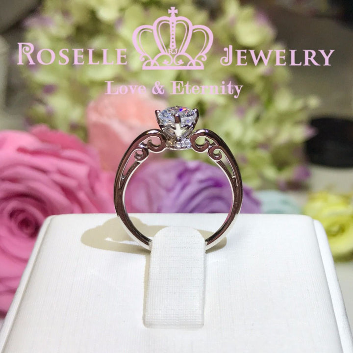 Round Brilliant Cut Filigree Solitaire Engagement Ring - V20 - Roselle Jewelry