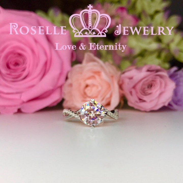 Four Prong Twist Side Stone Engagement Ring - T6 - Roselle Jewelry