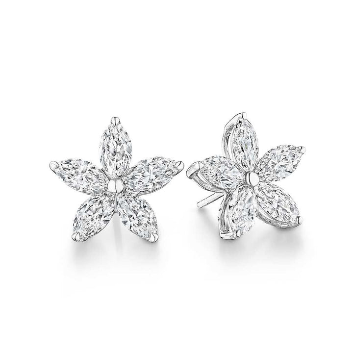 Flower Marquise Diamond Stud Earrings - SE009 - Roselle Jewelry